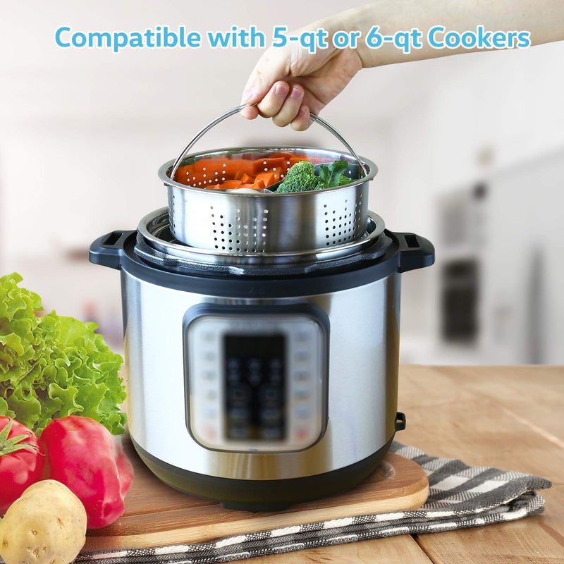 Haswe Steamer Basket for instant Pot Pressure Cooker, Accessories Set Compatible with 5/6/8 Qt InstaPot -18/8 Stainless Steel Strainer Insert with Silicone Handle,Divider,Egg Steamer Rack, 6 Quart - Image 4